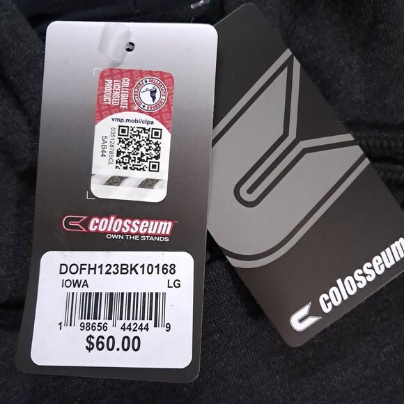 NWT University of Iowa Black Hoodie Mens L Large Logo Colosseum Athletics - Picture 6 of 8